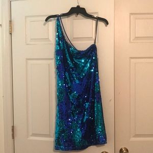 Aqua & blue sequin party dress